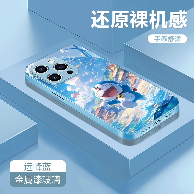 哆啦a梦适用苹果17/16/15华为P70/vivo/oppo金属漆玻璃手机壳