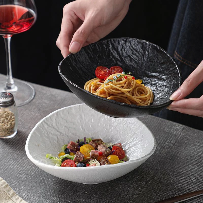 石纹沙拉碗贝壳碗甜品碗陶瓷简约复古高级感个性创意陶潮州餐具