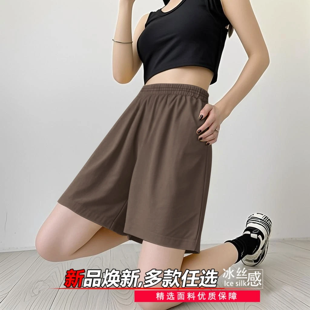 国风冰丝短裤女夏季薄款2025新款休闲阔腿新中式工装五分裤子潮流