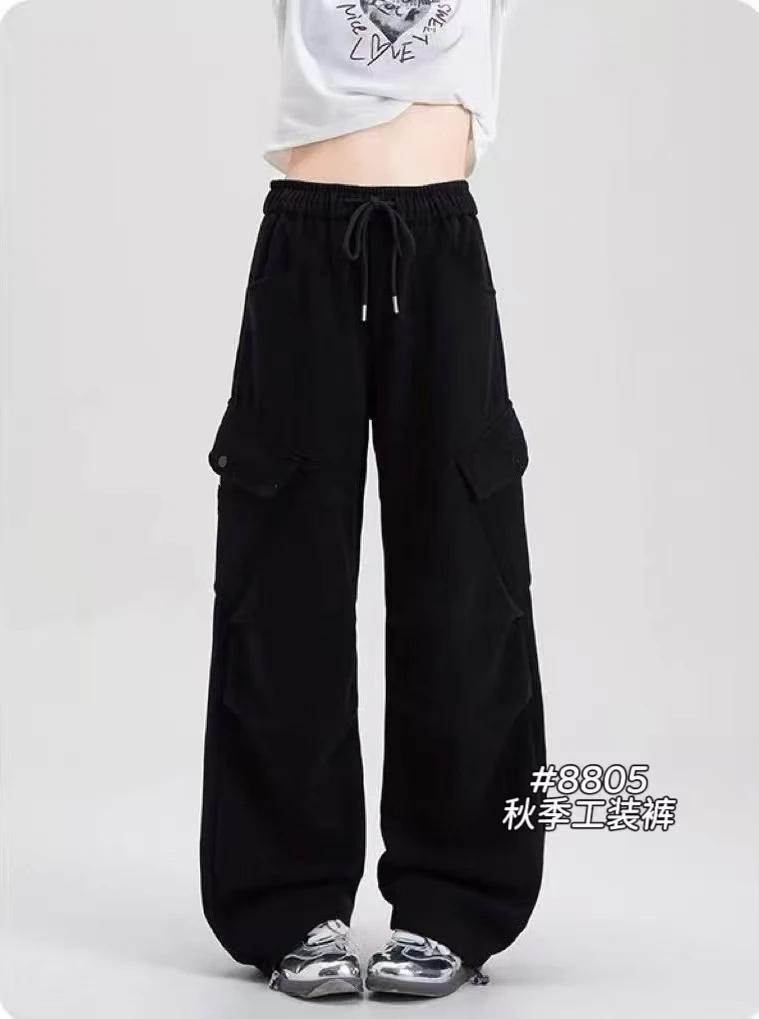 【OZZ-8805】秋季新款小众设计工装裤女显瘦窄版阔腿裤百搭休闲裤