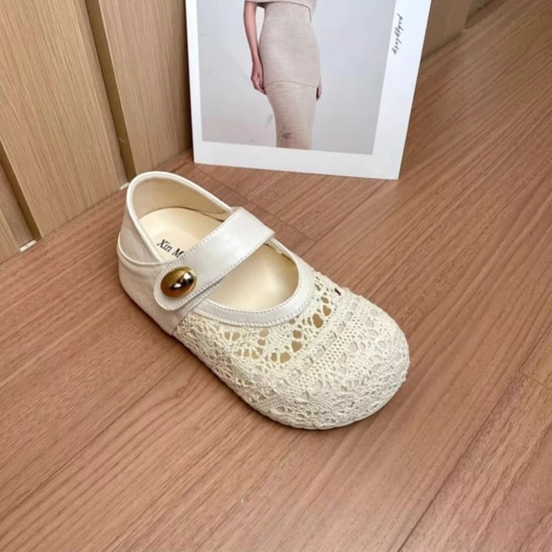 厚底内增高一脚蹬鞋子玛丽珍鞋女配裙子2025夏季网面透气勃肯单鞋