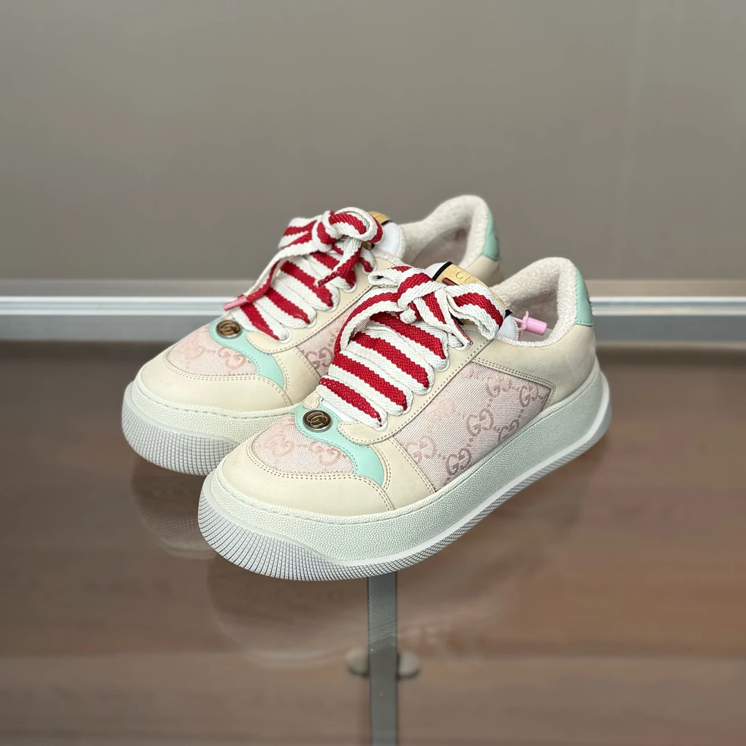 99新 GUCCI/古驰 葡萄籽奢潮/GUCCI 白粉胖丁板鞋/37.5 DM0005