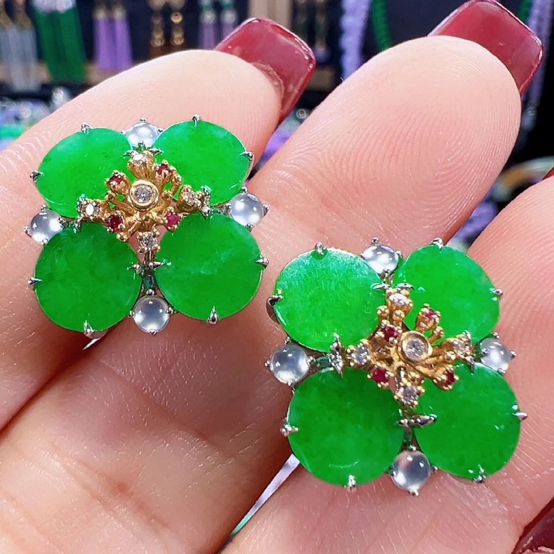 翡翠18K金镶嵌耳饰签收后24小时鉴赏期