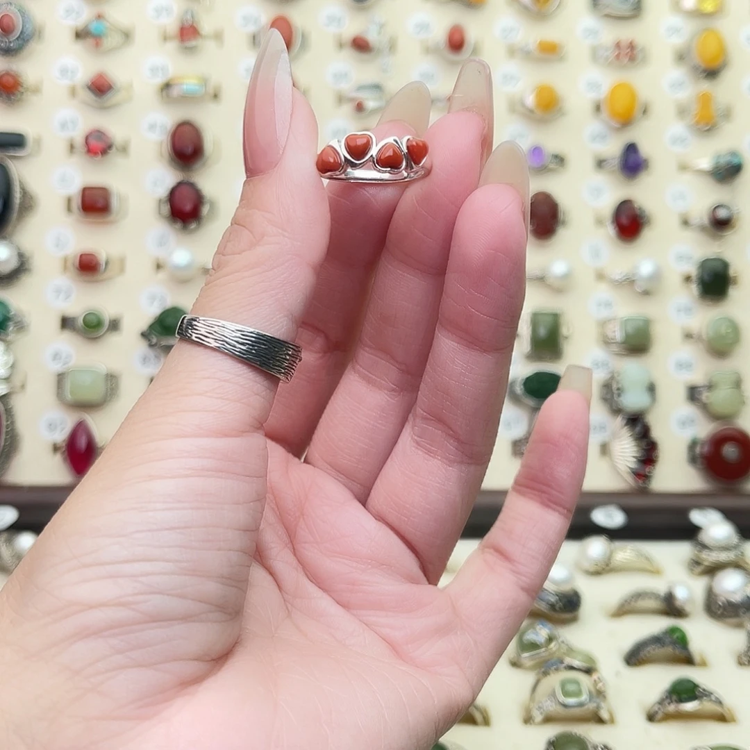 南红玛瑙银S925镶嵌戒指