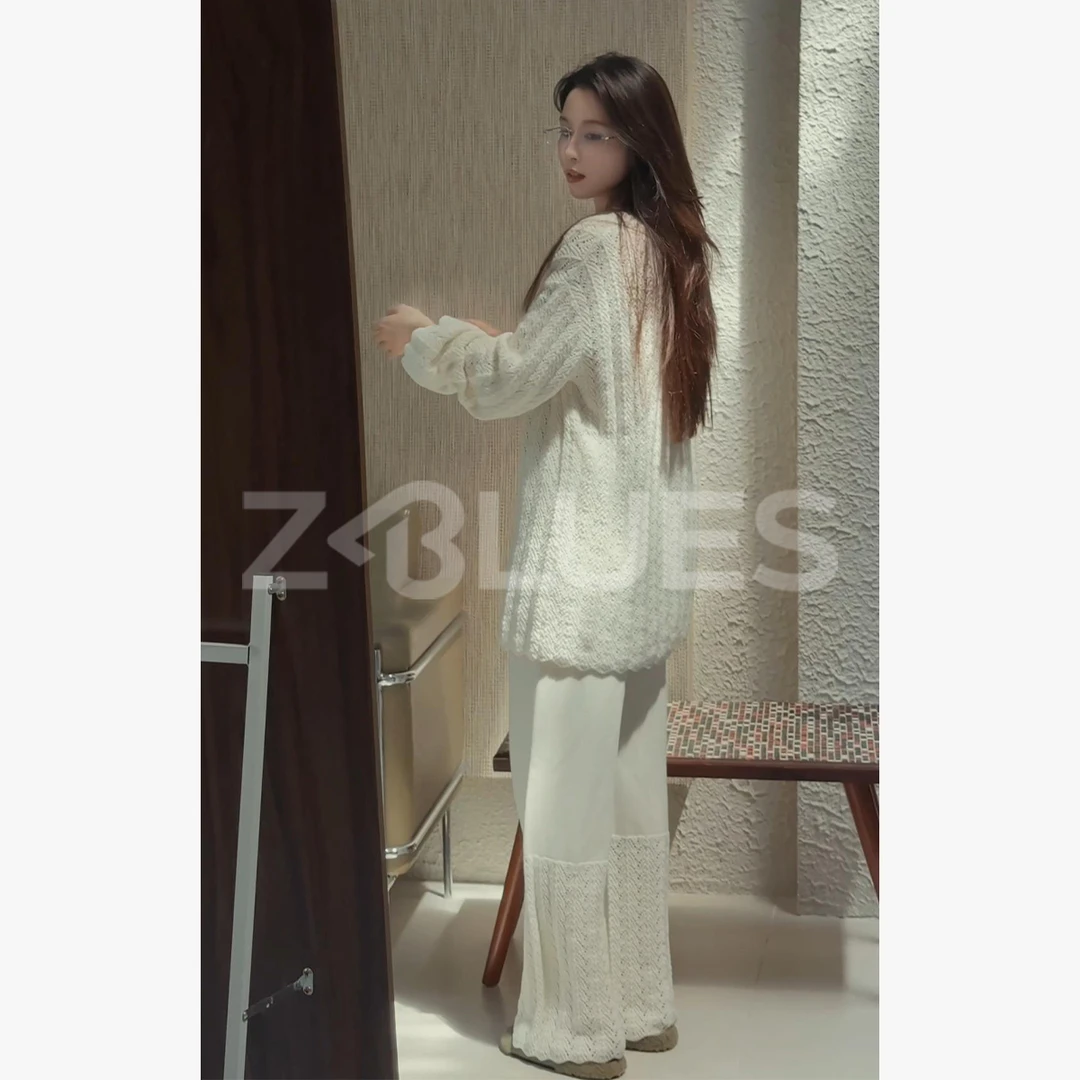 Z.blues【美秋套】贝壳纹圆领波浪边毛衫+长裤套装YZXSJ9055TZ