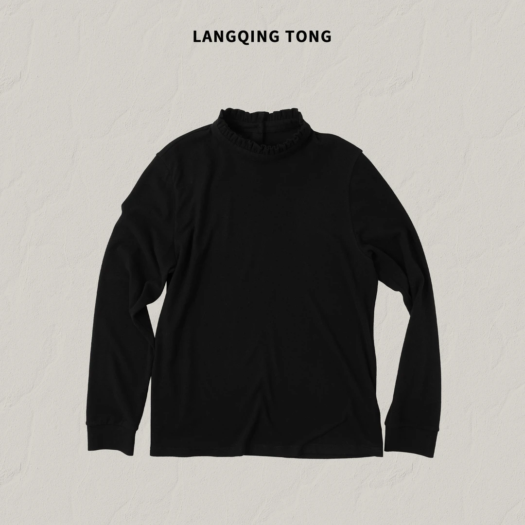 LANGQING 木耳边领口长袖两粒扣通勤百搭上衣46277#