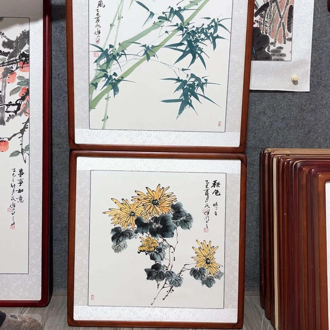 国画书画作品带框63×63