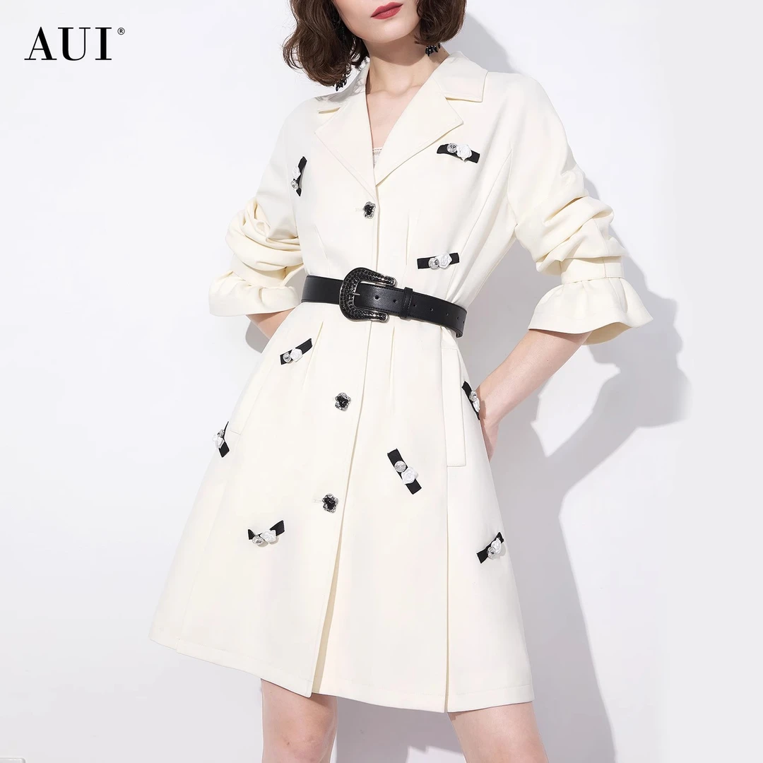 《李易行》AUI杏色职业西装风衣外套修身大衣秋季-23Q082738