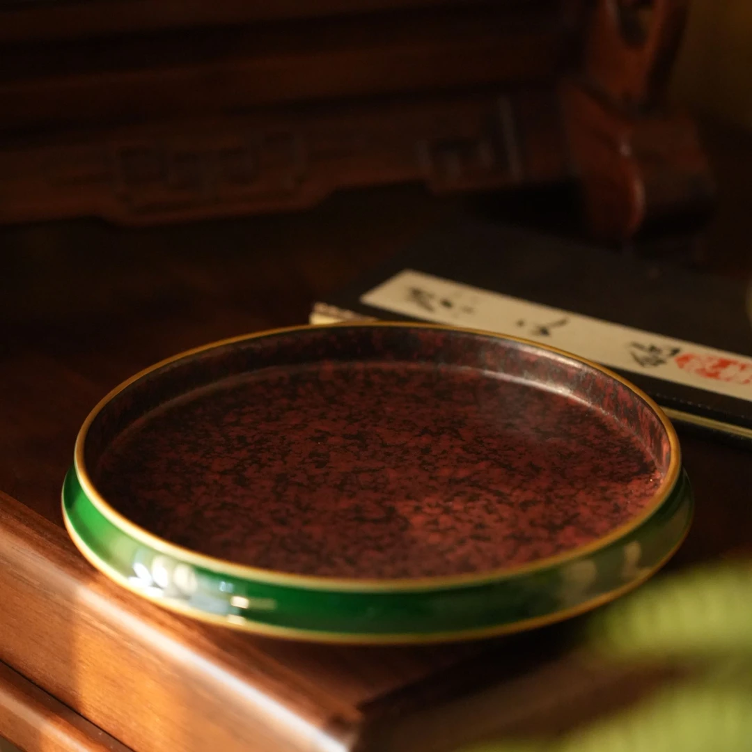 【雲梦】瓷堂里-赤灵斑描金浅口壶承