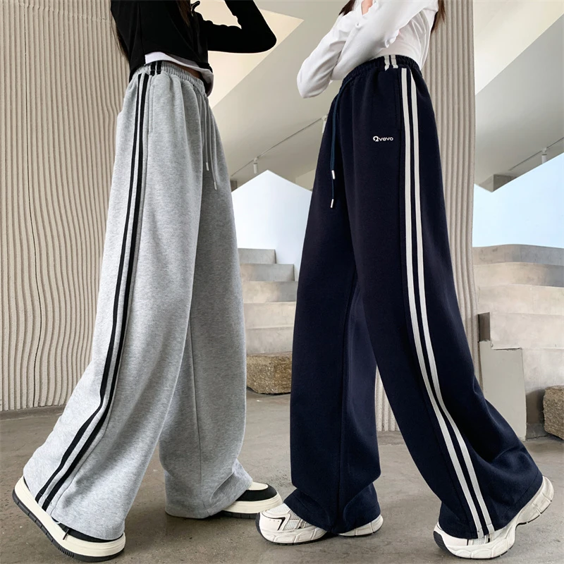 儿童秋装2025新款大女童装灰色裤子春秋款运动卫裤秋季阔腿直筒裤