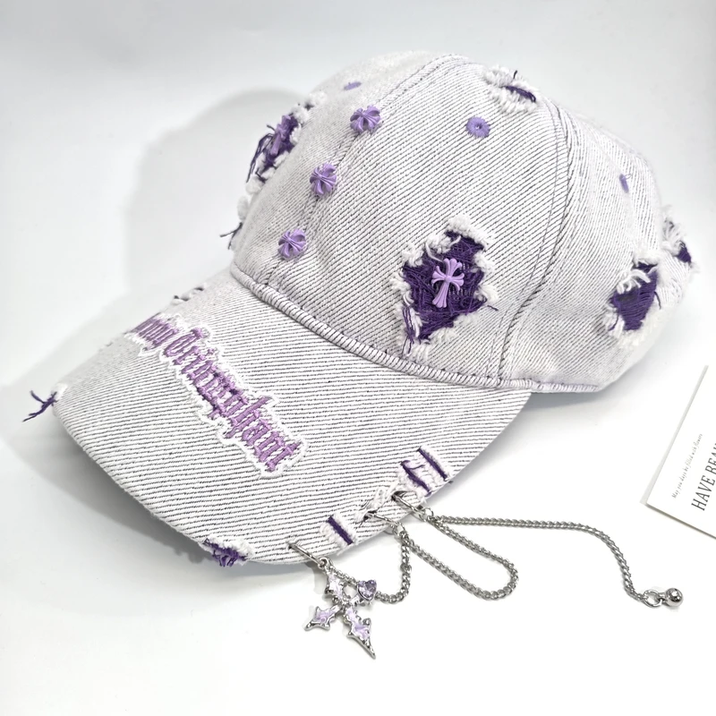 07035高级时尚紫色个性十字流苏潮酷帽子