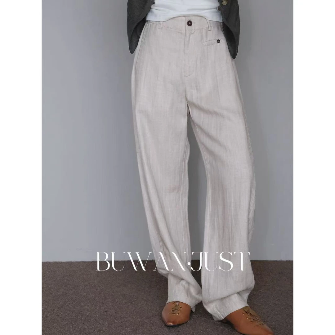 BUWANJUST 高品定制新款厚织亚麻宽松香蕉裤 N589