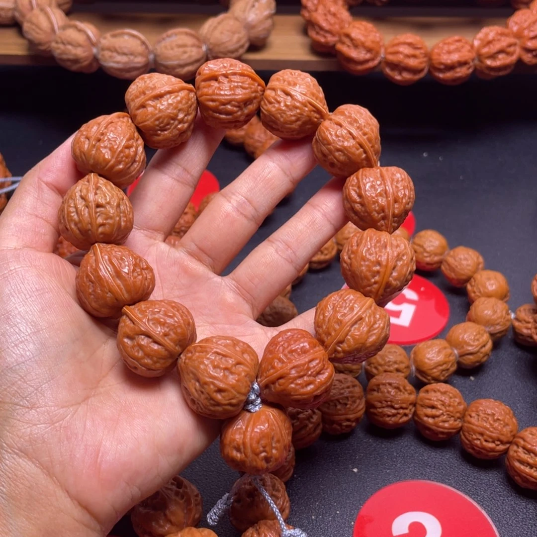 三***酒文玩核桃手串野生小核桃手串粗筋八棱桃心21加