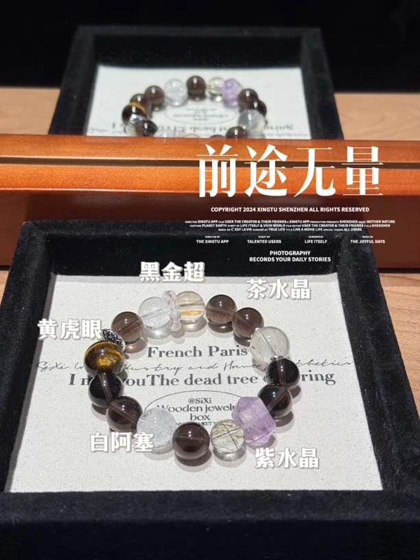 【钱途无量】Y438天然黑金超茶水晶手串 多样性发货