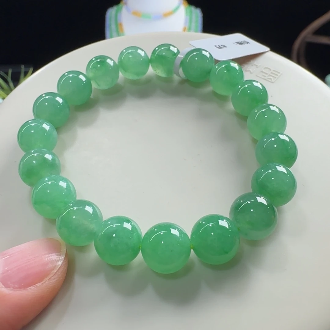 翡翠未镶嵌手链冰种阳绿飘绿花单圈10mm
