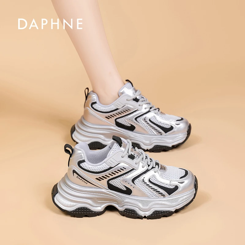 Daphne/达芙妮女鞋2024夏季老爹鞋厚底增高时尚百搭网面透气鞋