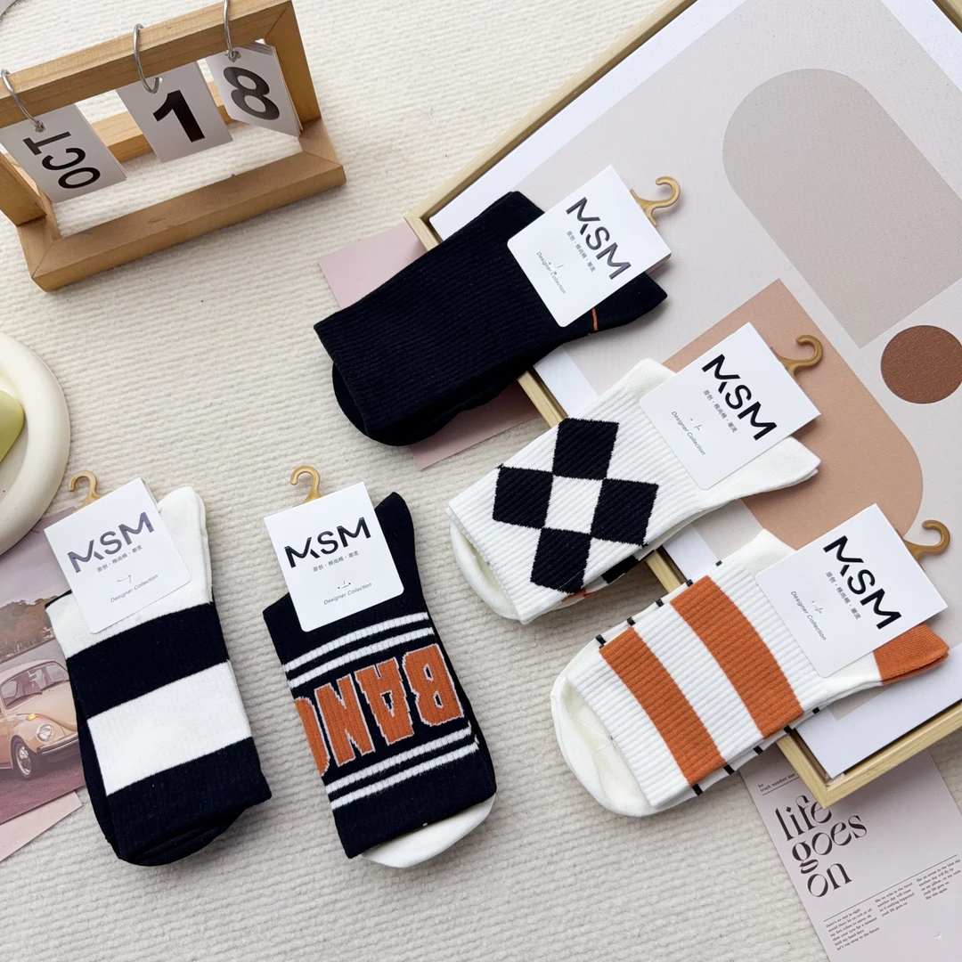D002-45 五双男袜休闲简约时尚中筒袜