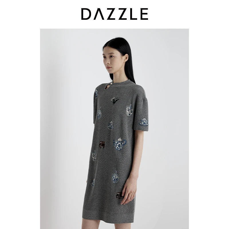 DAZZLE 地素连衣裙2025年夏季浅灰色博古宝瓶2J2E642
