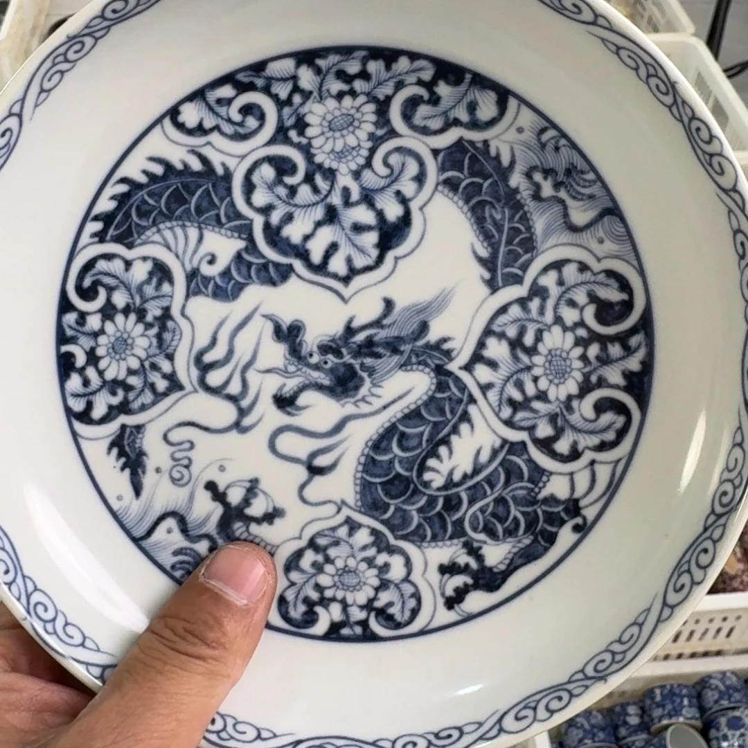 陶摆件青花如意穿花龙大壶承