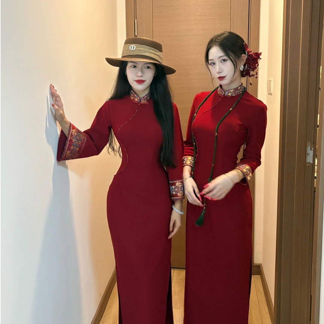 画报夫人原创自制贵气复古显瘦秋季新中式旗袍 东方柔红