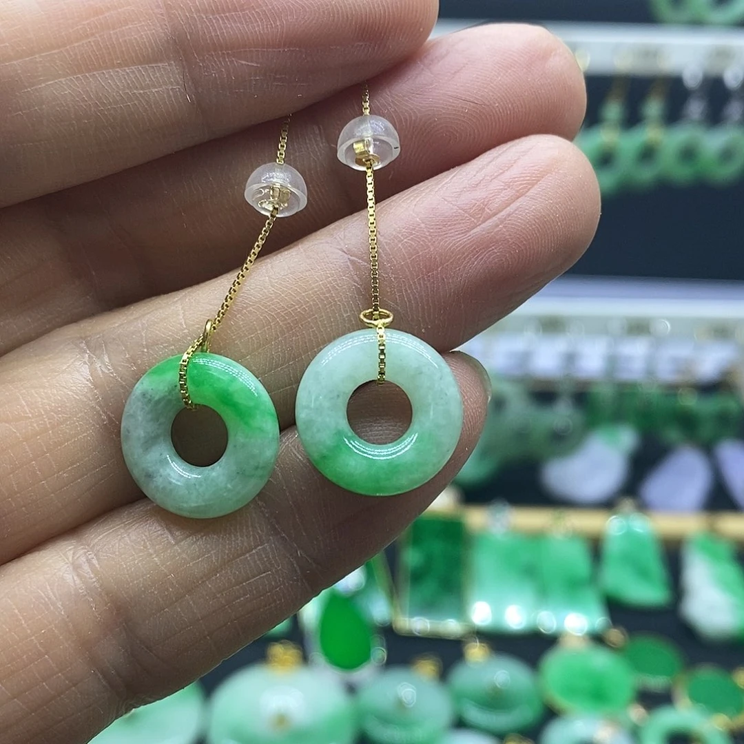 翡翠银S925镀金镶嵌耳饰
