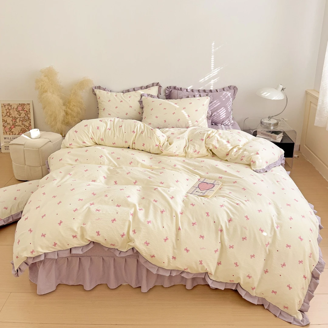 四季款法式花边床盖款床盖双层纱四件套春夏被套韩版碎花床上用品