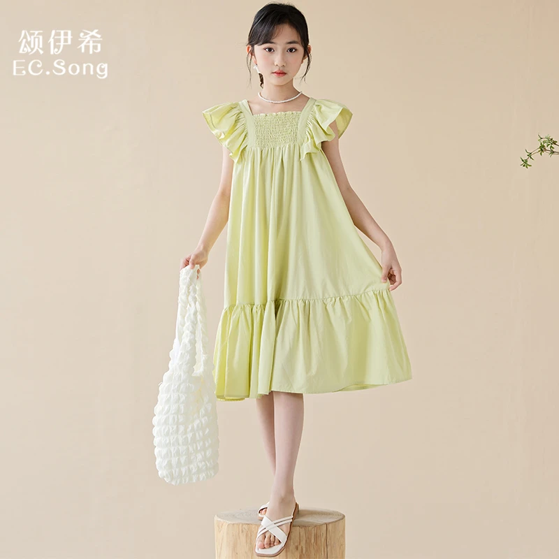 女童连衣裙2025新款夏季中大童女孩洋气时髦超好看小飞袖公主裙子