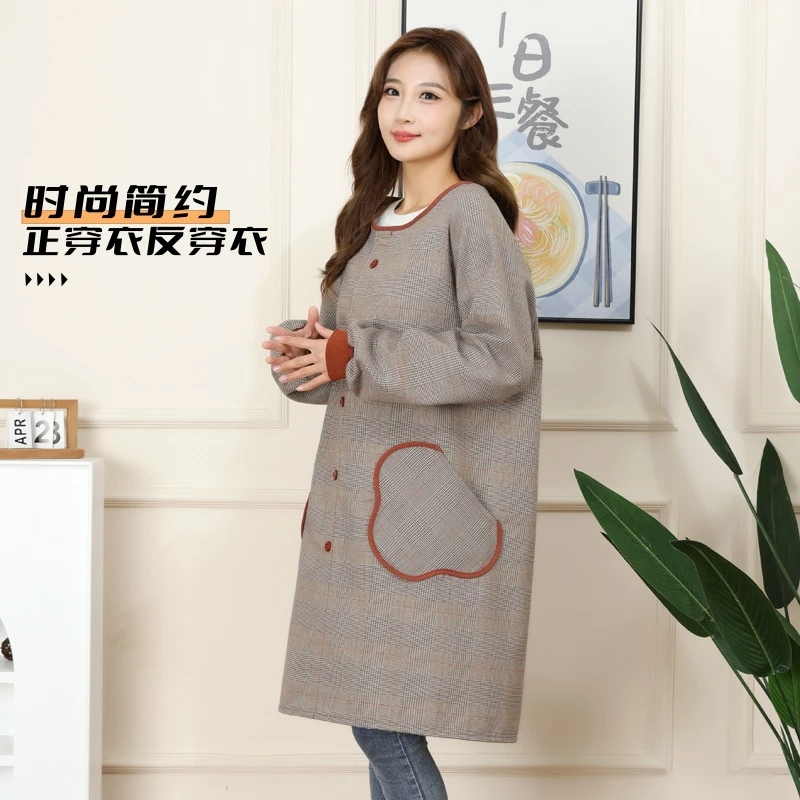 时尚长袖棉布正穿衣反穿衣罩衣围裙小香风洋气透气厨房家用上班