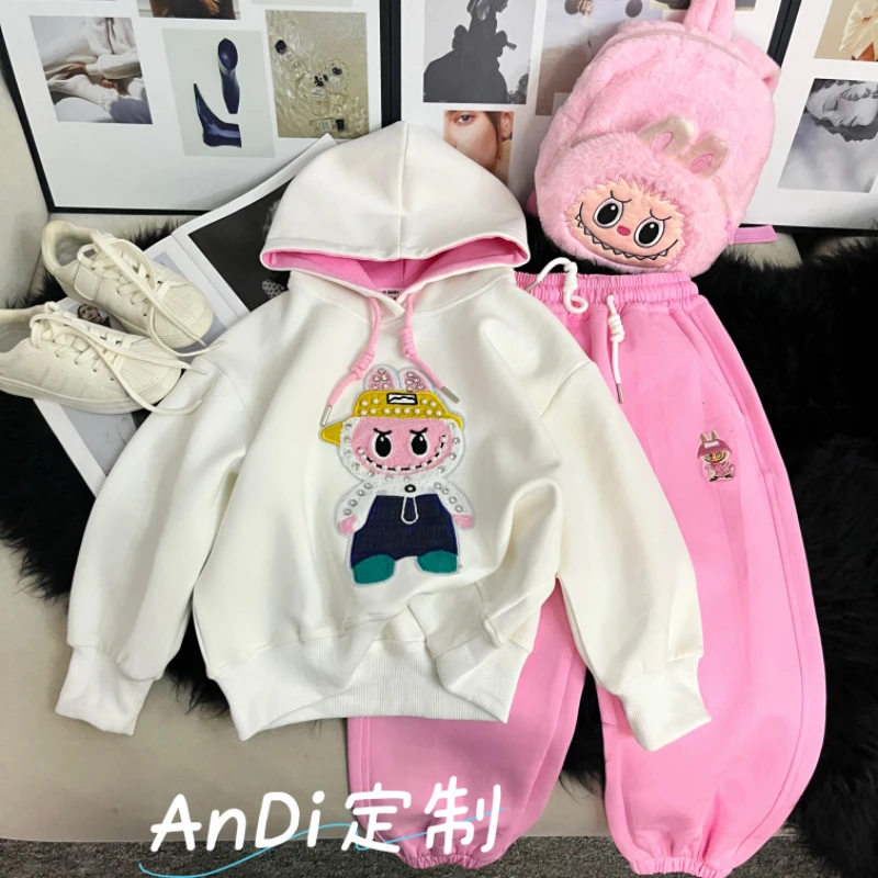 〖ANDI〗安迪订制秋季新款中大童时尚印花连帽上衣裤子两件套4918