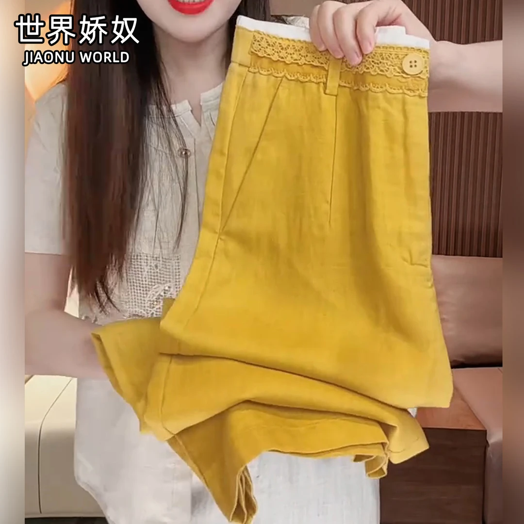 夏天松弛感裤子大码女胖mm显瘦直筒休闲裤2025新款天丝亚麻阔腿裤