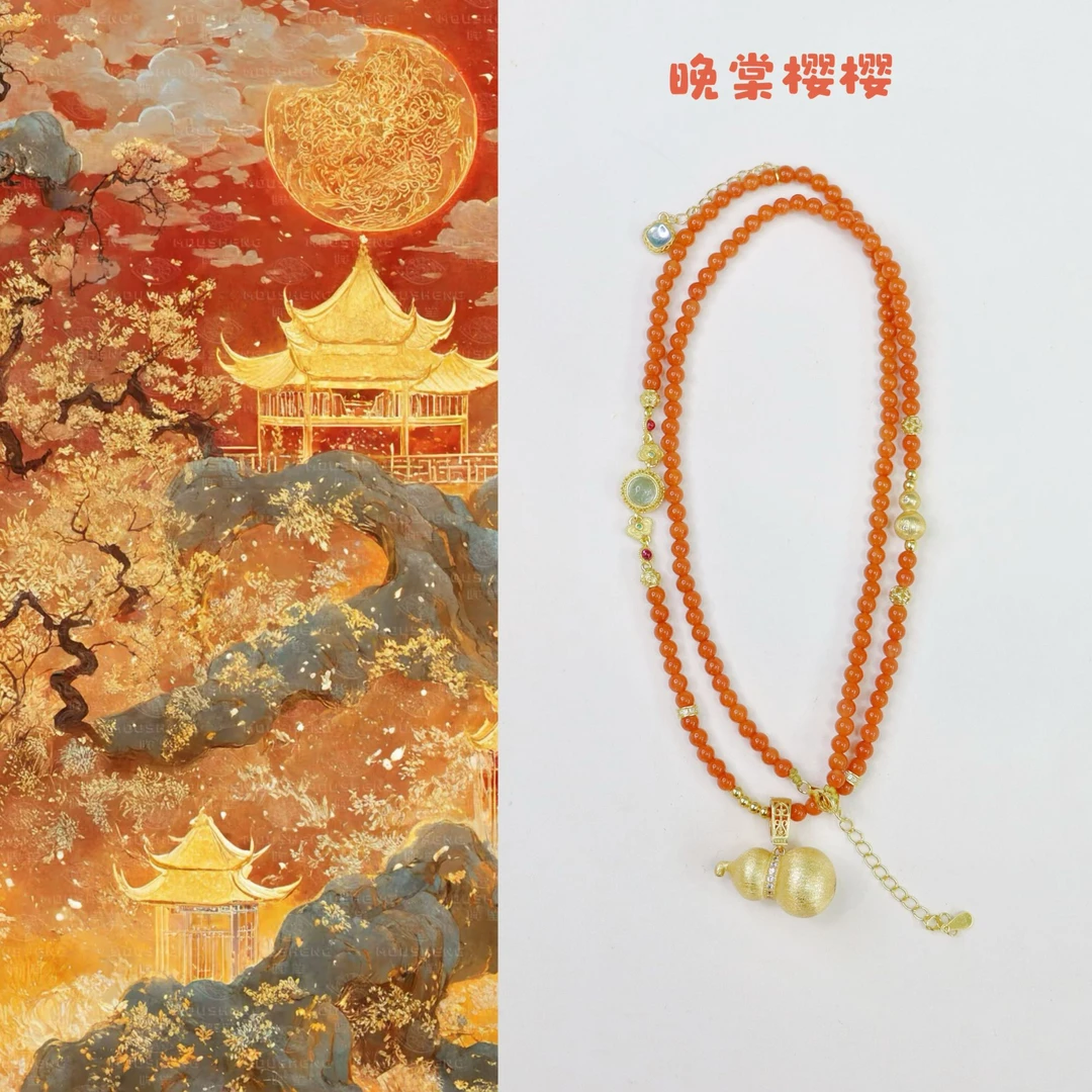 原创设计款天然南红玛瑙时尚女款吊坠项链3mm