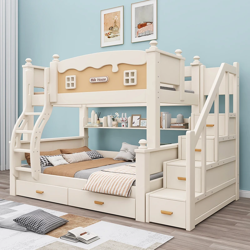 美式实木儿童床高低床子母床男孩女孩上下铺双层床小户型上下床