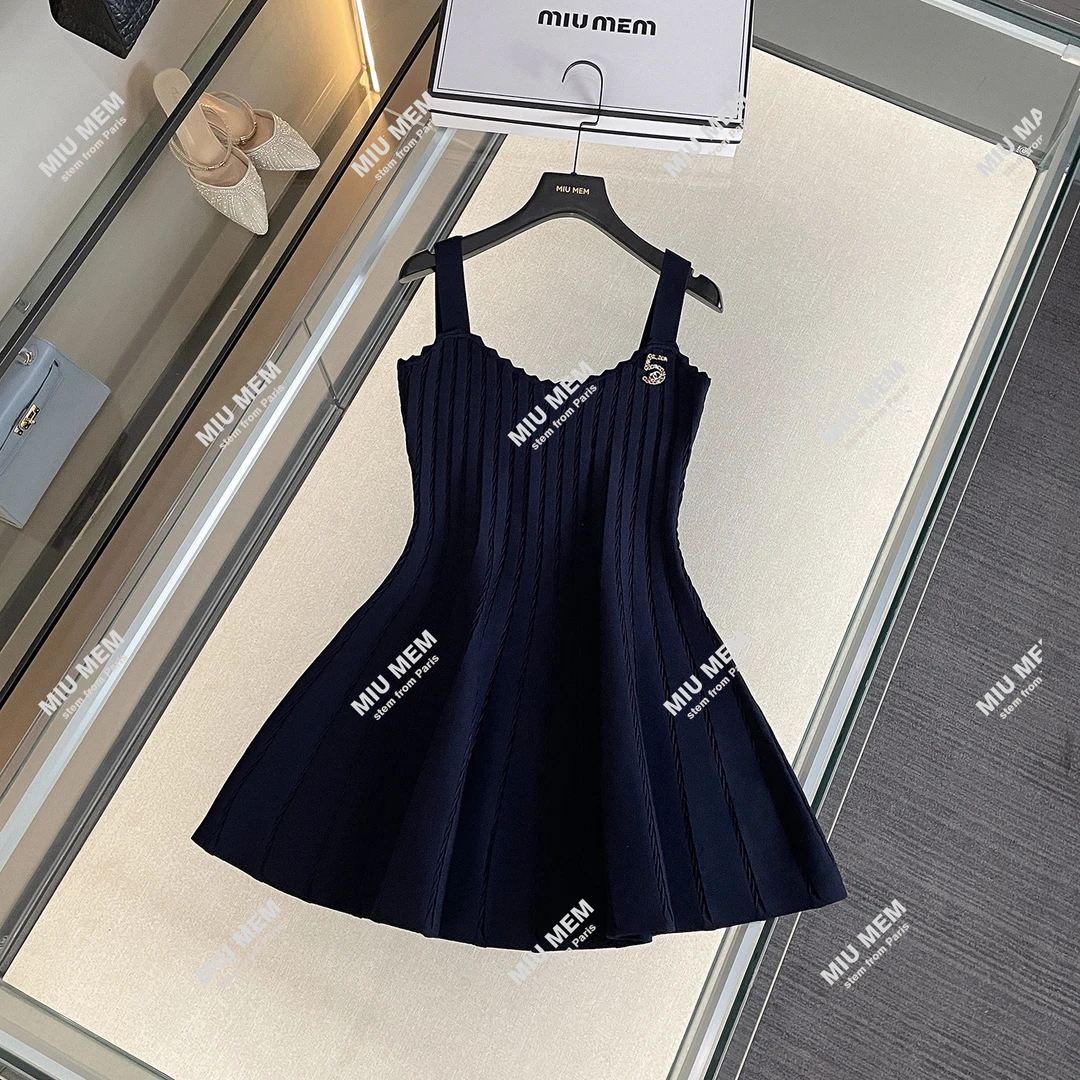 现货性感辣妹针织吊带连衣裙女收腰显瘦冰丝a字裙 DY6842