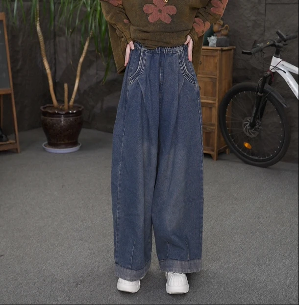 高腰女蓝色春季阔腿裤夏季长裤百搭休闲薄款牛仔裤QQ