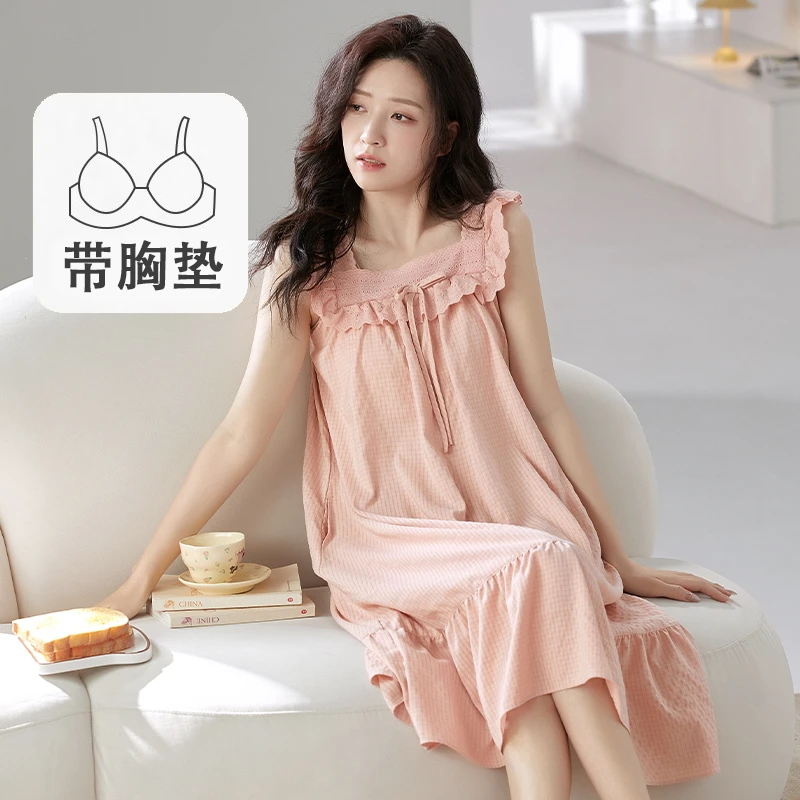 【云朵棉】带胸垫睡裙带口袋女士甜美舒适休闲奢华可外出家居服