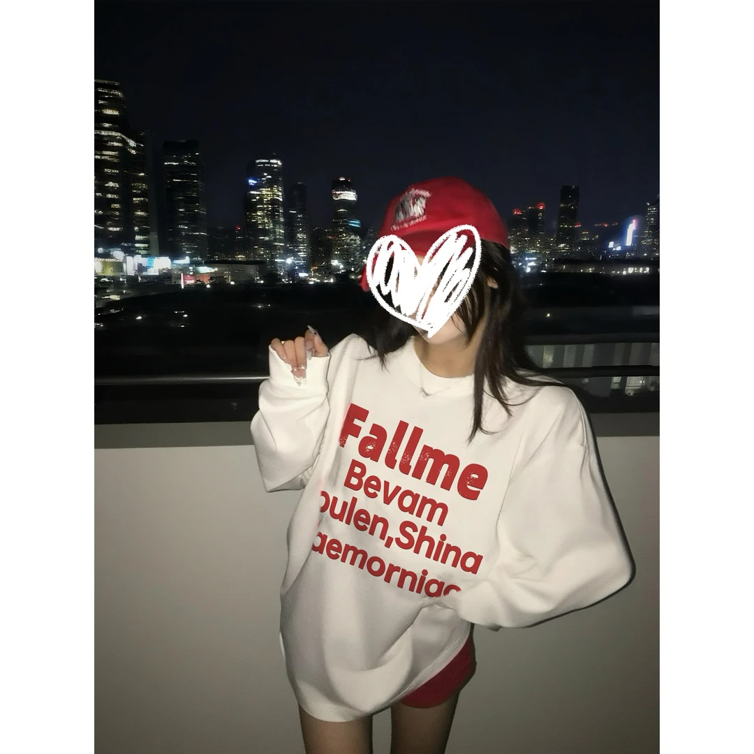 YWBY秋季新款慵懒风圆领长袖t恤美式潮流宽松显瘦情侣卫衣打底衫