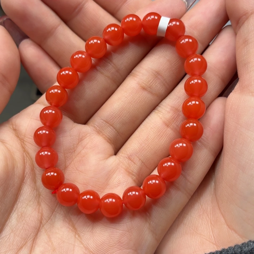 南红玛瑙未镶嵌手串原矿保山南红杨柳柿子红手串卡7+