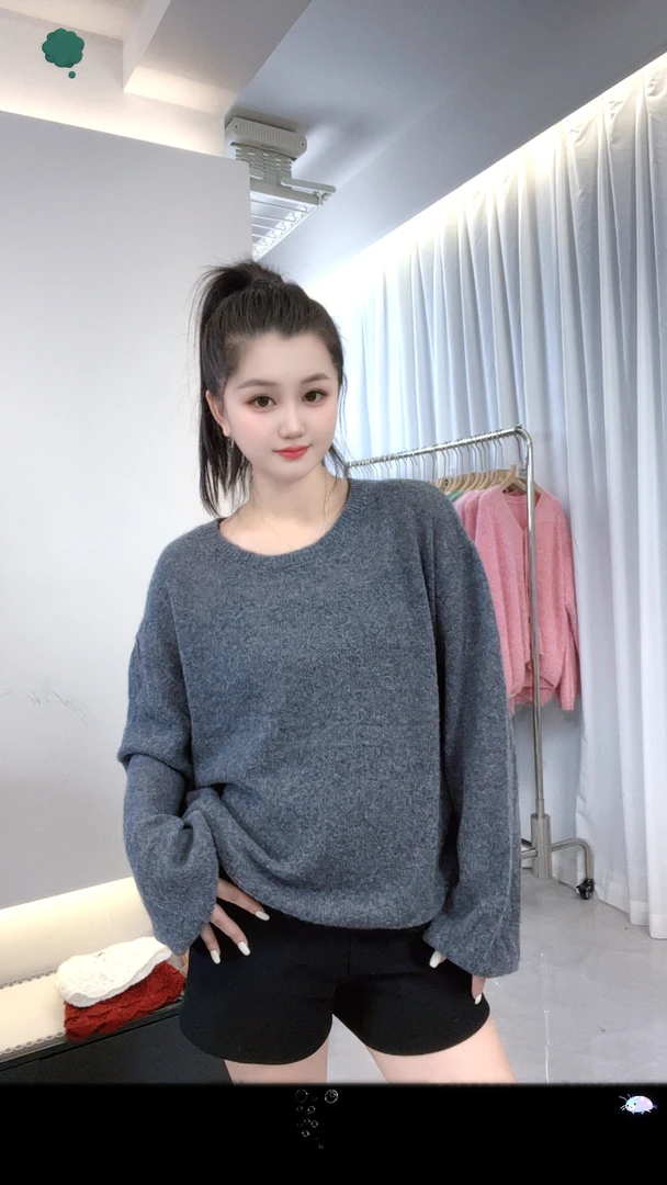 丝羊绒羊毛纯色宽松型女士圆领针织打底衫常规款常规长袖羊绒衫