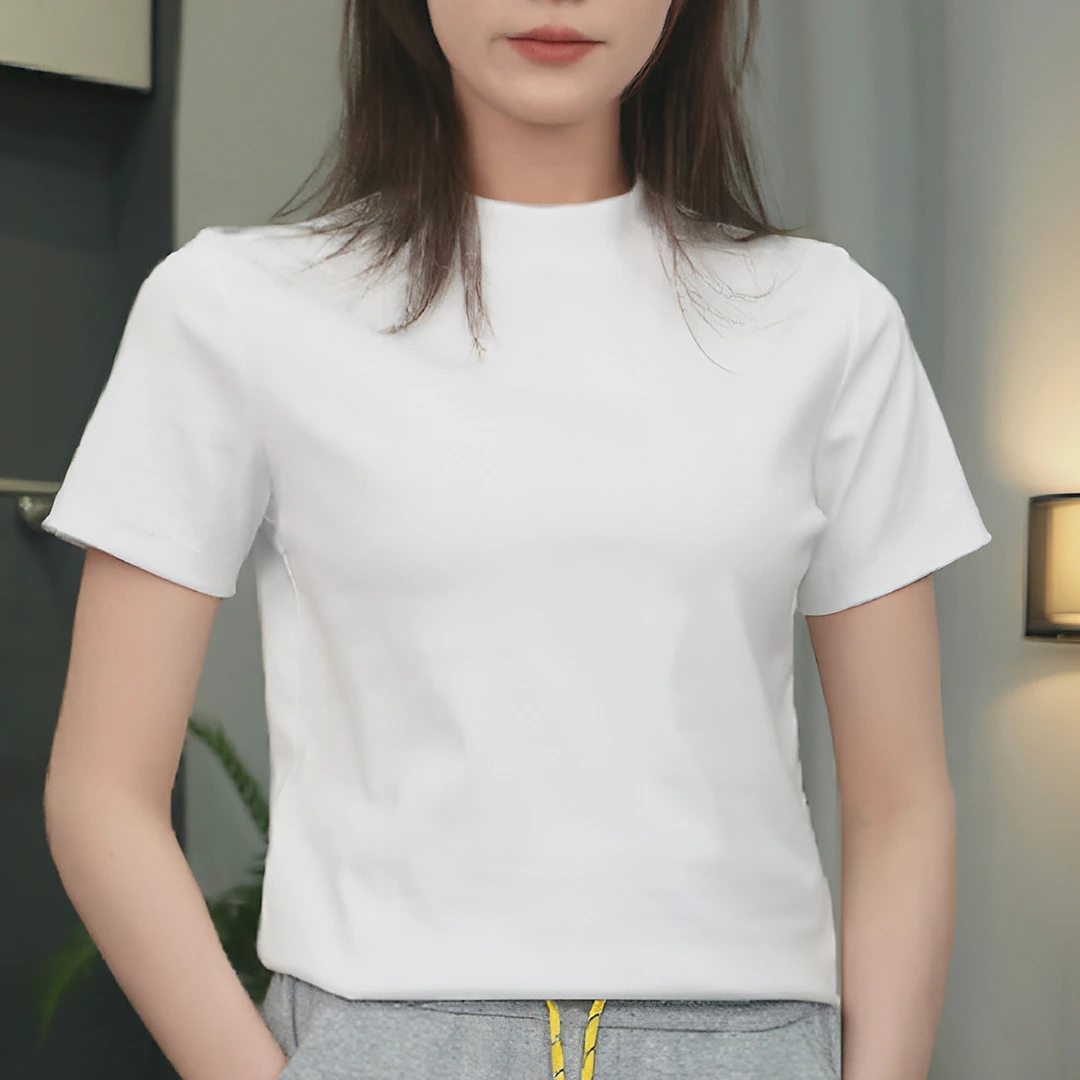 119-3335春款短袖时尚简约百搭修身纯色显瘦圆领韩版半袖