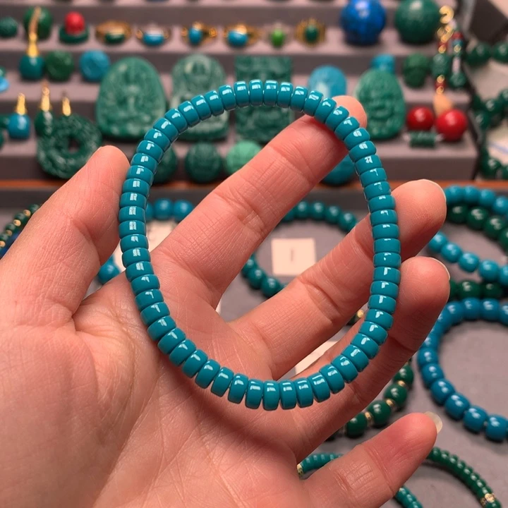 石材可*?卡6天空蓝药片手串素圈