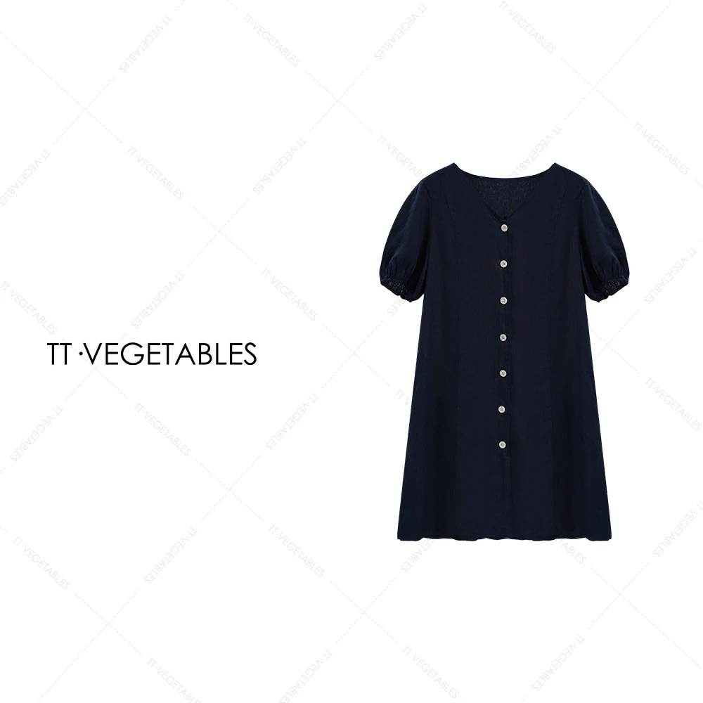 TT・VEGETABLES【序白】景岩 苎麻纯色短袖百搭显瘦女装连衣裙511993