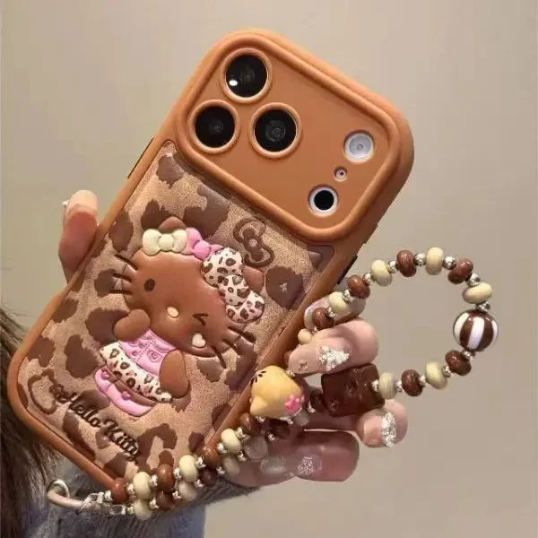 皮质豹纹KT猫适用iPhone17promax时尚苹果16手机壳可爱15少女心14