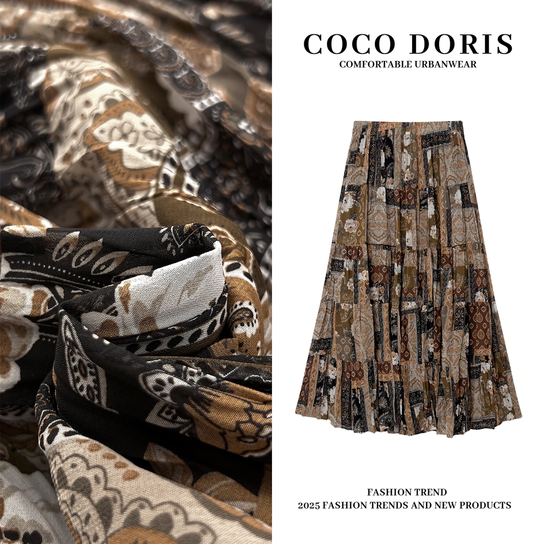 COCO DORIS TZ新款民族风复古印花半裙通勤休闲百搭半身裙16177