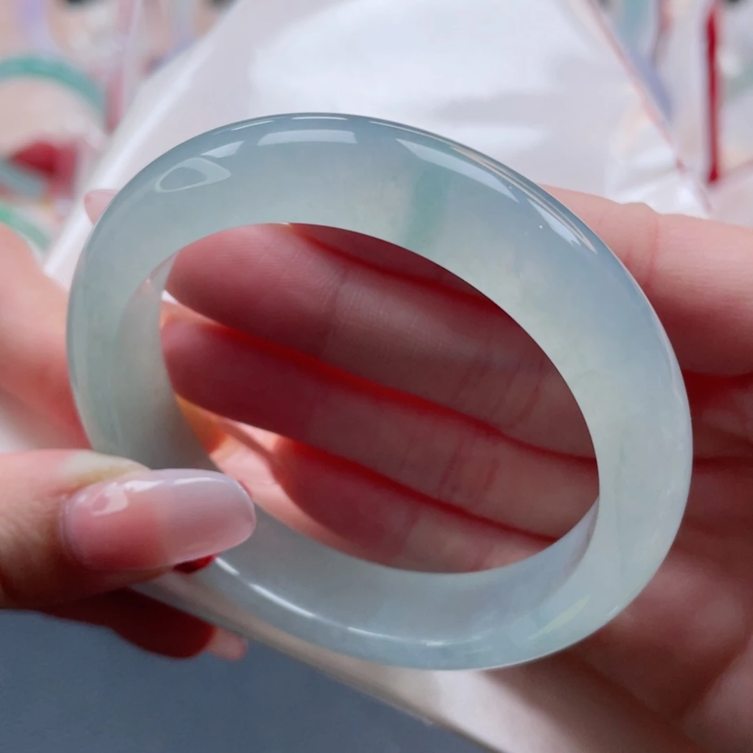 未镶嵌手镯翡翠56.2冰晴水绿 冰透起光感 捡漏31号