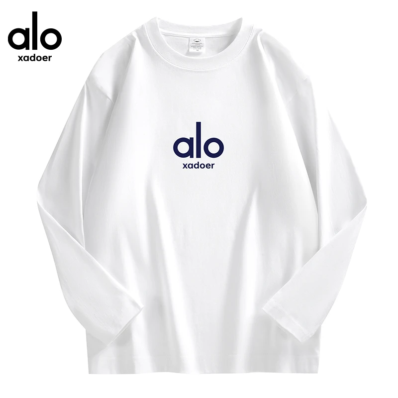 Aloxadoer新款男女同款纯棉平口长袖ins百搭宽松休闲潮流印花上衣