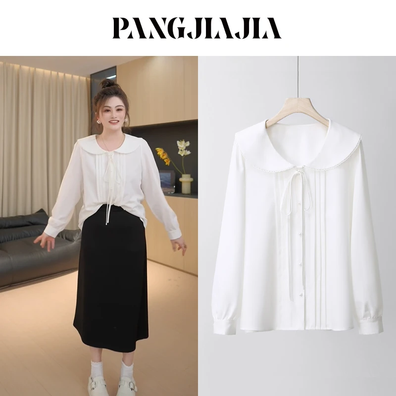 【胖佳佳】香雪兰 长袖衬衫春季减龄百搭娃娃领小衫H625Z03478