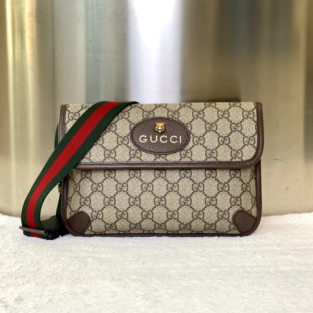 99新 GUCCI/古驰 98新古有古驰GUCCI虎头胸包老花腰包斜挎8303