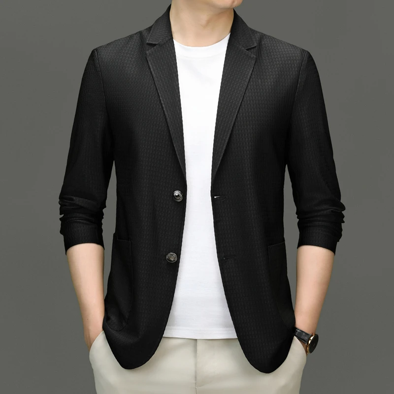 2025秋季新款商务休闲男士西服正装潮流绅士无痕纯色薄款西服上衣