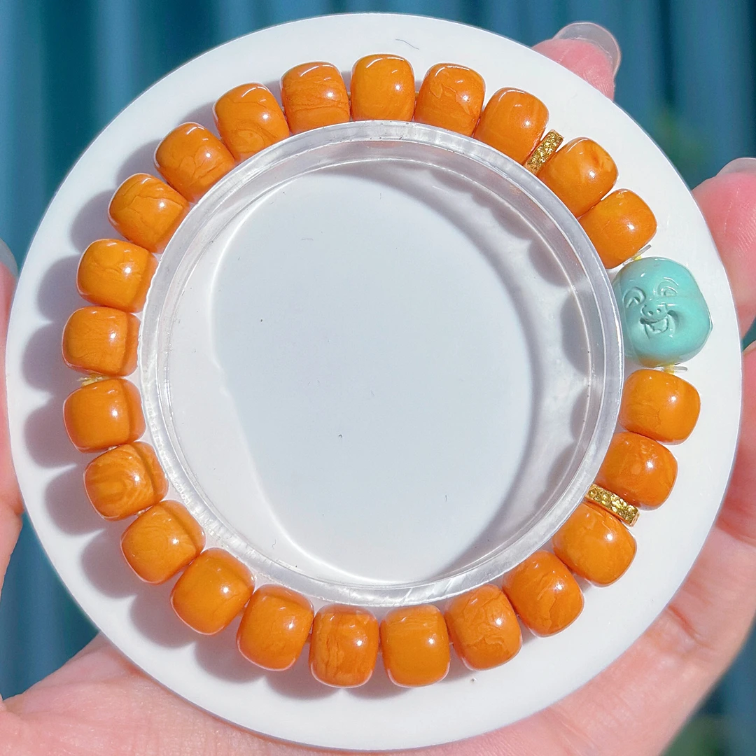 7372天然琥珀虎皮妖花老蜜蜡老型珠手串文玩手链佛头多样性发一