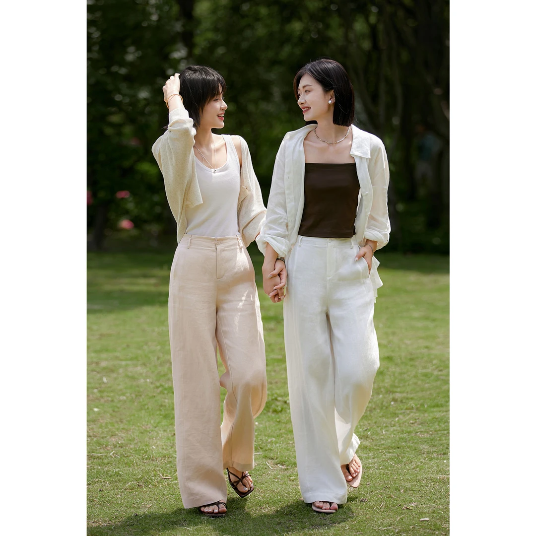 『自由裤•汉麻系列』双版 浅色不露痕垂感显瘦直筒裤KSD862464MG